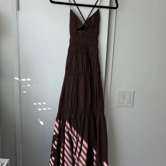 blake lively brown leather dress Brown Strappy Panel Maxi Tassia Dress M